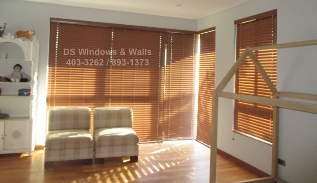 Oak Faux Wood Blinds Living Room